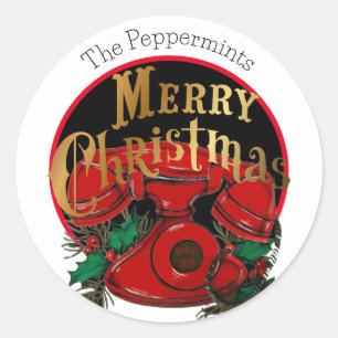 Antique Red Christmas Telefon Personalisiert Runder Aufkleber