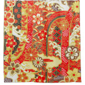 Antique Red Gold Japanische Kimono Blume Duschvorhang (Vorderseite)