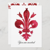 ANTIQUE RED LILIE Damask Gem Monogram Einladung (Vorne/Hinten)