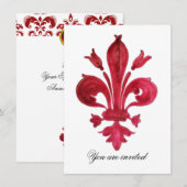 ANTIQUE RED LILIE Damask Gem Monogram Einladung (Vorne/Hinten)