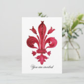 ANTIQUE RED LILIE Damask Gem Monogram Einladung (Stehend Vorderseite)
