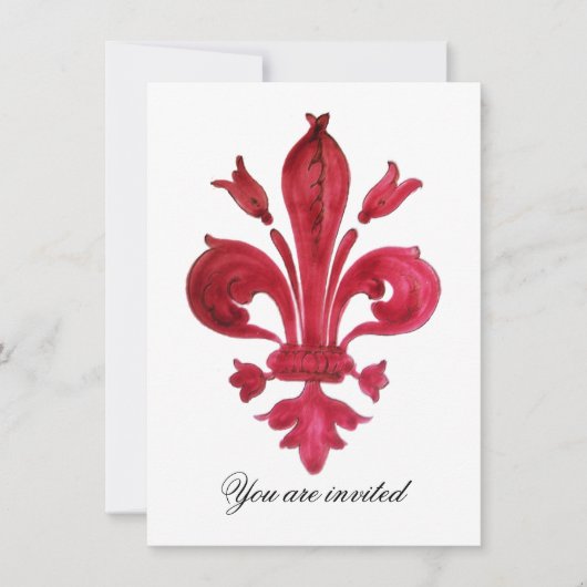 ANTIQUE RED LILIE Damask Gem Monogram Einladung (Vorderseite)