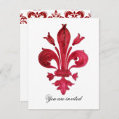 ANTIQUE RED LILIE Damask Gem Monogram Einladung (Vorne/Hinten)