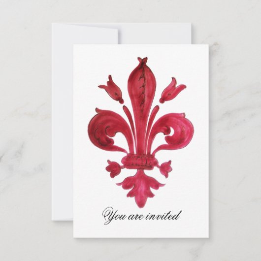 ANTIQUE RED LILIE Damask Gem Monogram Einladung (Vorderseite)