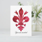 ANTIQUE RED LILIE Damask Gem Monogram Einladung (Stehend Vorderseite)