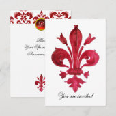 ANTIQUE RED LILIE Damask Gem Monogram Einladung (Vorne/Hinten)