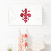 ANTIQUE RED LILIE IN WHITE Heraldic Floral Banner (Insitu)