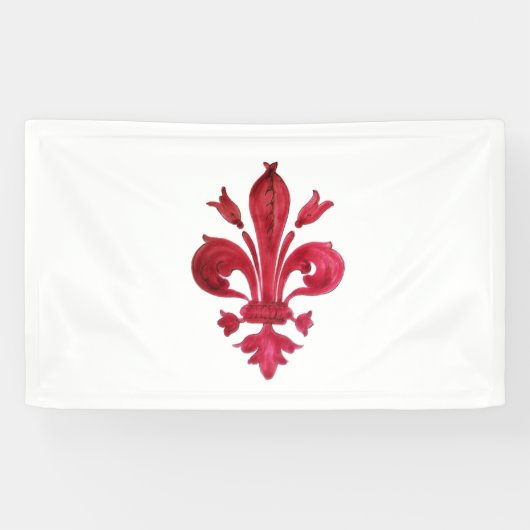 ANTIQUE RED LILIE IN WHITE Heraldic Floral Banner (Horizontal)