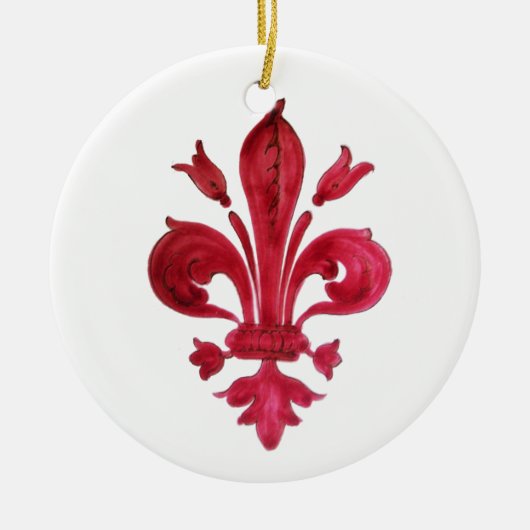 ANTIQUE RED LILIE IN WHITE Heraldic Floral Keramik Ornament (Vorne)
