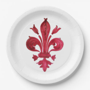 ANTIQUE RED LILIE IN WHITE Heraldic Floral Pappteller