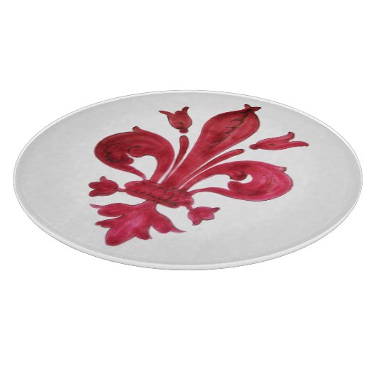ANTIQUE RED LILIE IN WHITE Heraldic Floral Schneidebrett (Ecke)