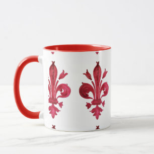 ANTIQUE RED LILIE IN WHITE Heraldic Floral Tasse