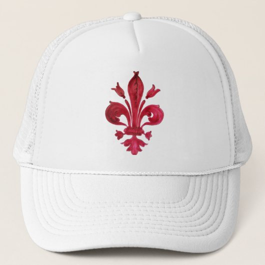 ANTIQUE RED LILIE IN WHITE Heraldic Floral Truckerkappe (Vorderseite)