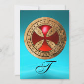 ANTIQUE RED RUBY CROSS BLUE BLACK DAMASK MONOGRAM EINLADUNG (Vorderseite)