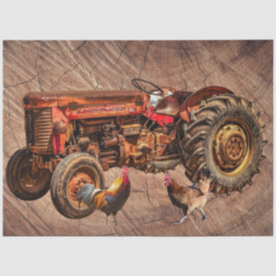 Antique Red Tractor Rooster Hen Seidenpapier
