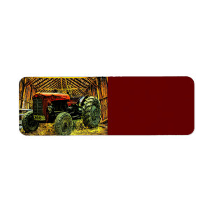 Antique Red Tractor Rustic Barn