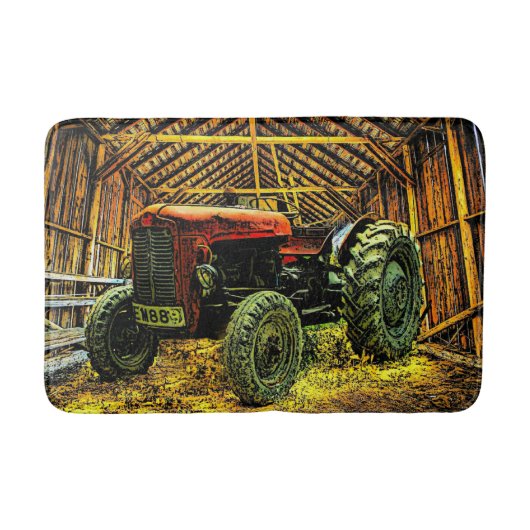 Antique Red Tractor Rustic Barn Badematte (Vorderseite)