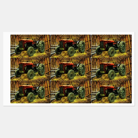 Antique Red Tractor Rustic Barn Etiketten (Blatt)