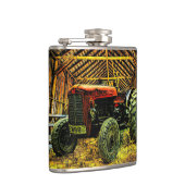 Antique Red Tractor Rustic Barn Flachmann (Rechts)