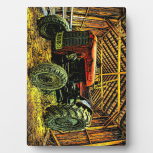 Antique Red Tractor Rustic Barn Fotoplatte