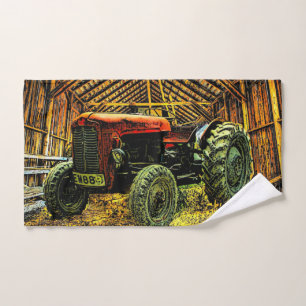 Antique Red Tractor Rustic Barn Handtuch