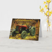 Antique Red Tractor Rustic Barn Karte (Gelbe Blume)