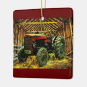 Antique Red Tractor Rustic Barn Keramikornament (Links)
