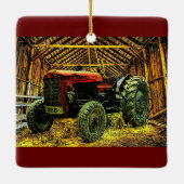 Antique Red Tractor Rustic Barn Keramikornament (Rückseite)
