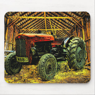 Antique Red Tractor Rustic Barn Mousepad