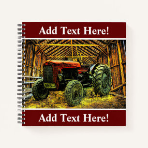Antique Red Tractor Rustic Barn Notizblock