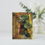 Antique Red Tractor Rustic Barn Postkarte (Stehend Vorderseite)
