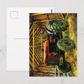 Antique Red Tractor Rustic Barn Postkarte (Vorne/Hinten)