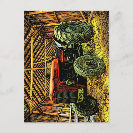Antique Red Tractor Rustic Barn Postkarte (Vorderseite)