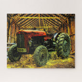 Antique Red Tractor Rustic Barn Puzzle (Horizontal)