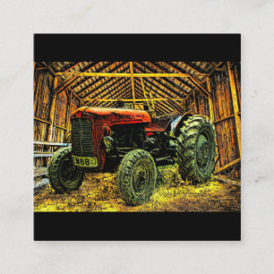 Antique Red Tractor Rustic Barn Quadratische Visitenkarte