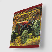 Antique Red Tractor Rustic Barn Quadratische Wanduhr (Winkel)