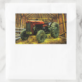 Antique Red Tractor Rustic Barn Rechteckiger Aufkleber (Tasche)