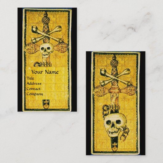 ANTIQUE RENAISSANCE-TAROTEN, ACE-OF-SCHWERTER Gelb Visitenkarte (Vorne/Hinten)