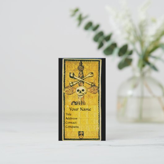 ANTIQUE RENAISSANCE-TAROTEN, ACE-OF-SCHWERTER Gelb Visitenkarte (Stehend Vorderseite)