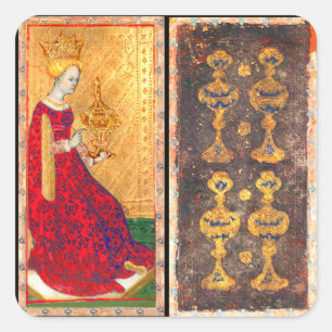 ANTIQUE RENAISSANCE-TAROTEN / KUPPENQUEEN QUADRATISCHER AUFKLEBER