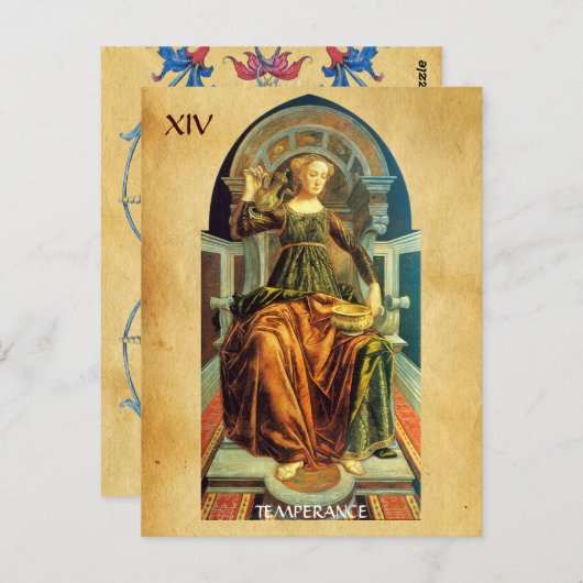 ANTIQUE RENAISSANCE TAROTS 14/TEMPERANZ POSTKARTE (Vorne/Hinten)