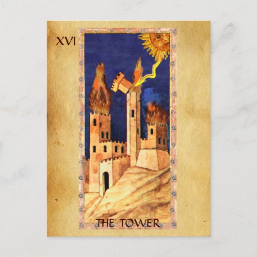 ANTIQUE RENAISSANCE TAROTS 16 / DER TURM POSTKARTE (Vorderseite)
