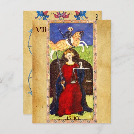 ANTIQUE RENAISSANCE TAROTS 8 / JUSTIZ POSTKARTE (Vorne/Hinten)