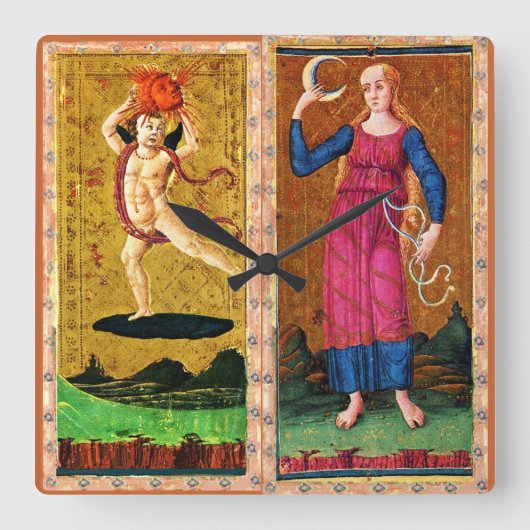 ANTIQUE RENAISSANCE TAROTS / DIE SONNE UND DER MON QUADRATISCHE WANDUHR (Vorderseite)