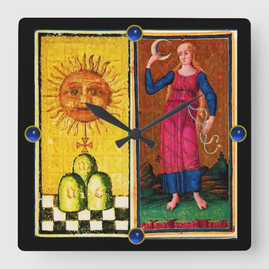 ANTIQUE RENAISSANCE TAROTS /DIE SONNE UND DER MOND QUADRATISCHE WANDUHR (Vorderseite)