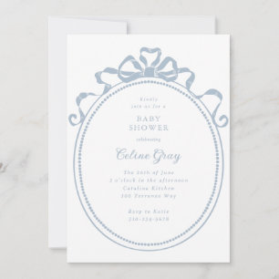 Antique Ribbon Bow Viktorianisch Blue Baby Dusche Einladung