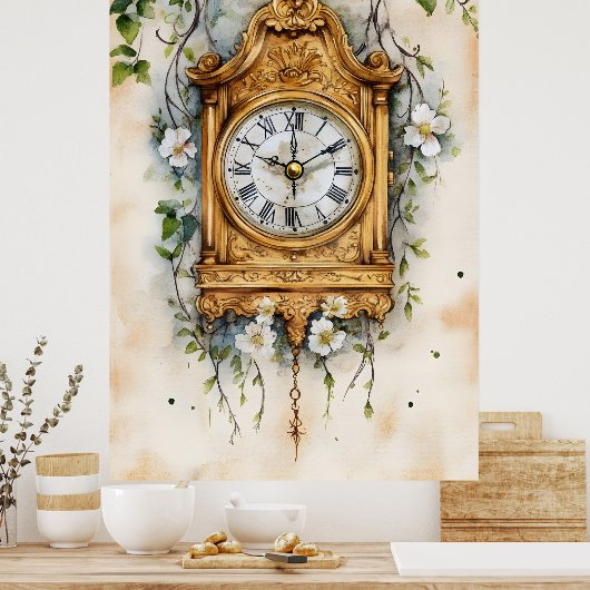 Antique Rococo-style clock, likely painted in wate Poster (Küche)