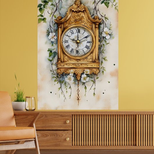 Antique Rococo-style clock, likely painted in wate Poster (Wohnzimmer 2)