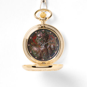 ANTIQUE ROMAN BRONZE MEDALLION MIT PINK GEMSTONES ARMBANDUHR