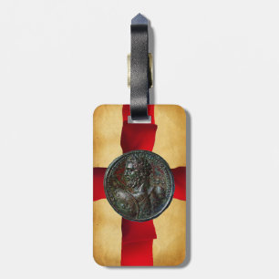 ANTIQUE ROMAN BRONZE MEDALLION Red Ribbon Gepäckanhänger